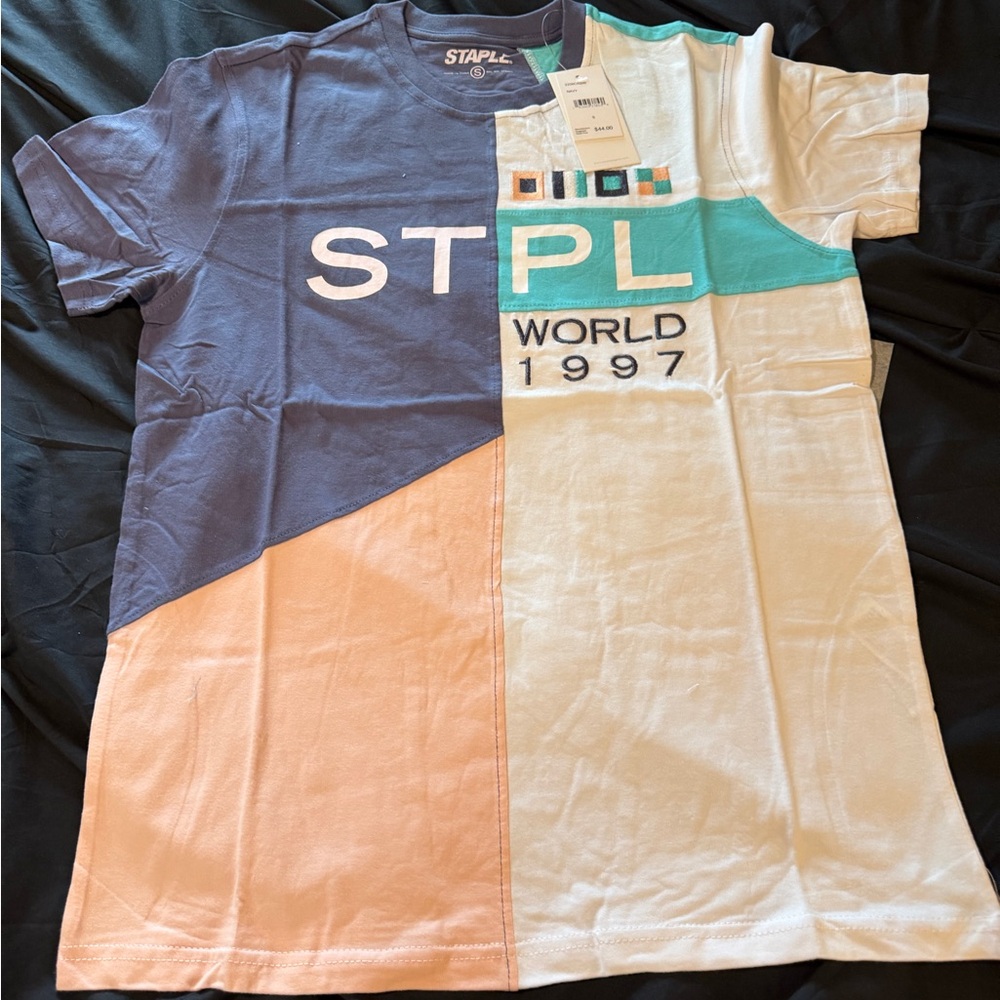 Staple Men's Colorblock Tee - Blue, White, and Tan